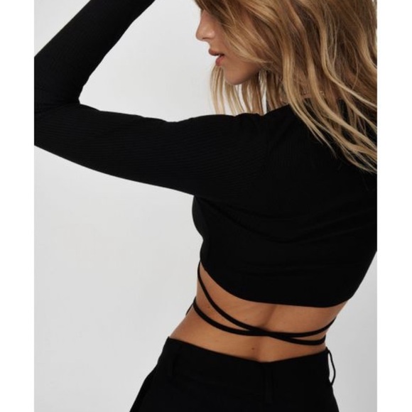 Garage Natalia Long Sleeve Wrap Top, Black, Size S - Picture 2 of 7